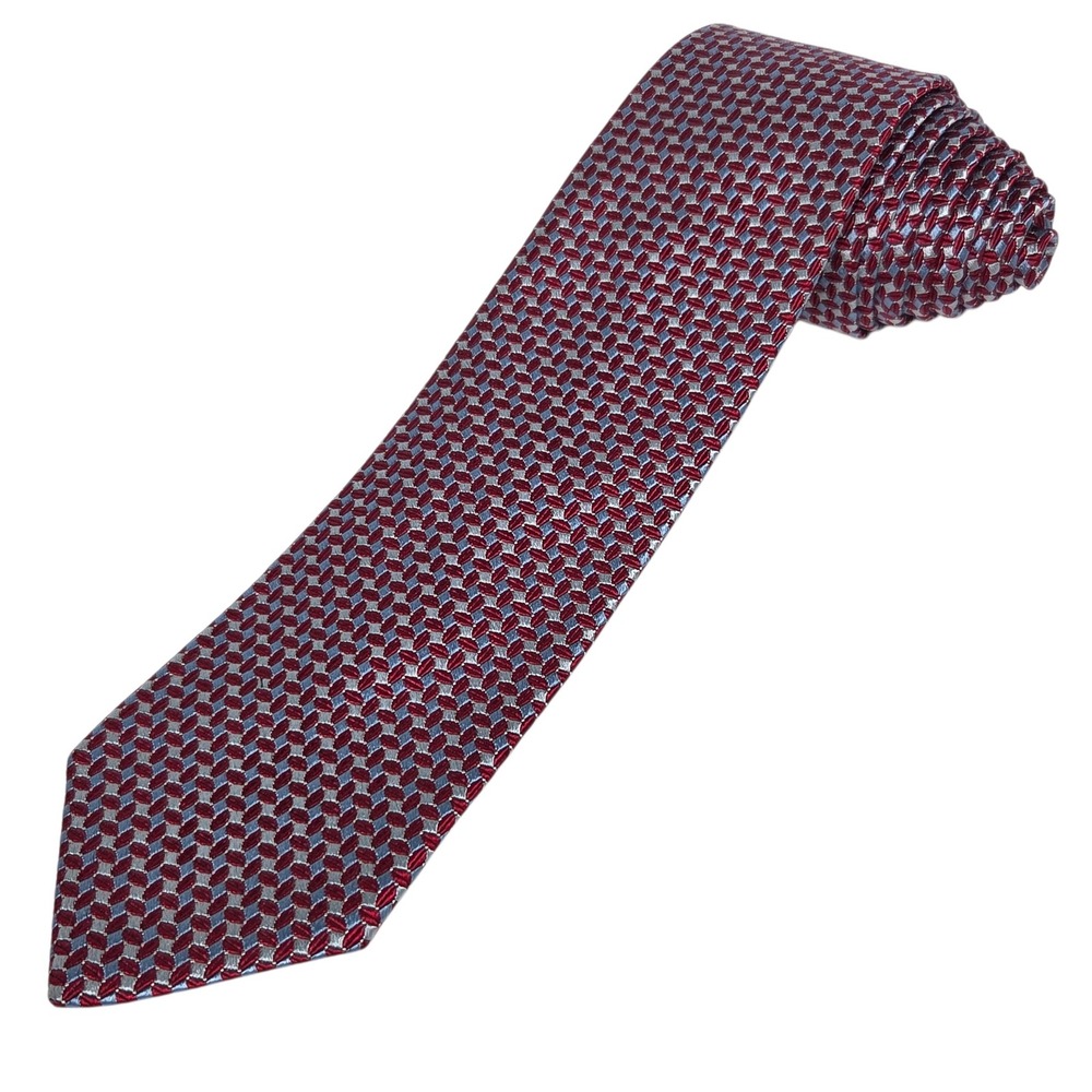 Brooks Brothers 346 Necktie Mens Red Blue Geometric Silk Woven‎ Classic Tie USA